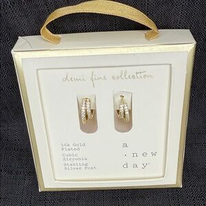 A New Day Gold and  Cubic Zirconia Earrings w/Sterling Silver Post